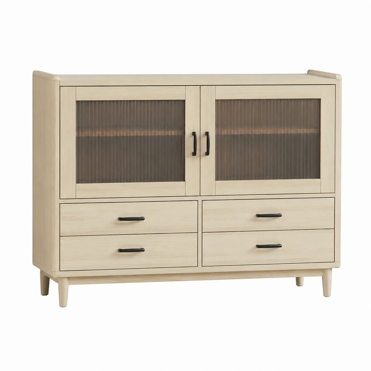 Buffet 120 x 40 x 100 cm finition bois clair verre strié rangement style scandinave