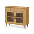Buffet 100 x 40 x 90 cm en bois naturel avec portes en verre strié et rangement