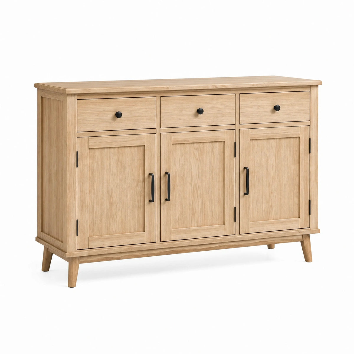 Buffet 120 cm en bois chêne naturel avec 3 tiroirs et 3 portes style scandinave