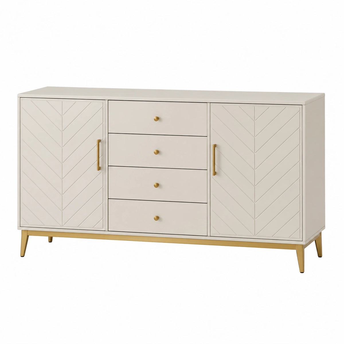 Buffet 160 x 40 x 85 cm en bois blanc et doré - rangement à 4 tiroirs et 2 portes style contemporain