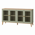 Buffet 160 x 40 x 85 cm vert sauge et bois avec portes vitrées style rétro