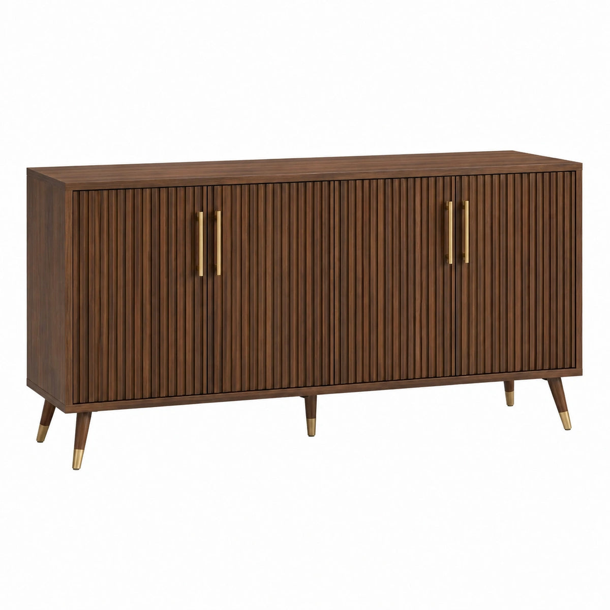 Buffet 160 x 45 x 85 cm en panneaux de bois marron à 4 portes style moderne