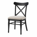 Chaise de salle à manger 48 x 55 x 96 cm en bois noir avec assise en tissu beige style campagne
