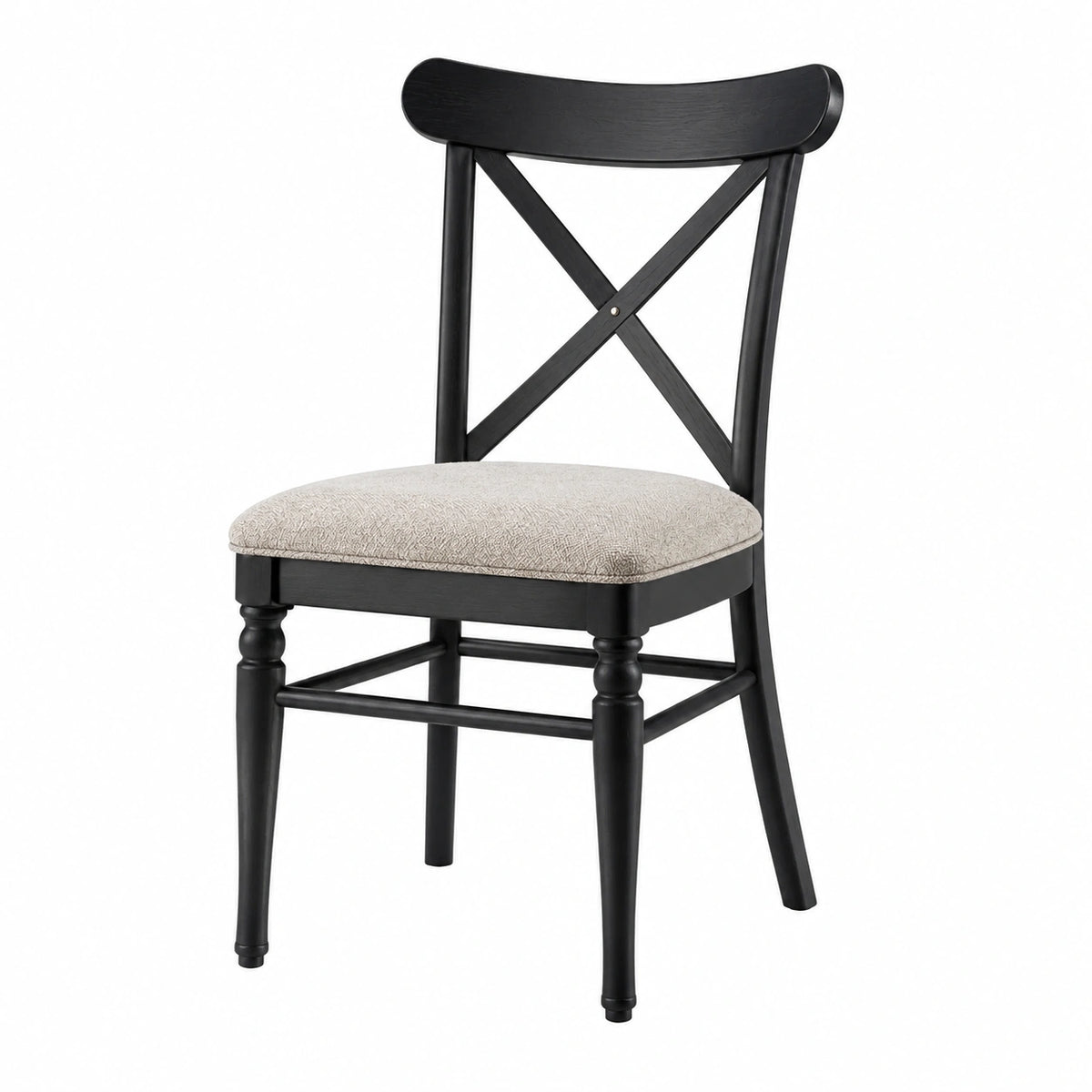 Chaise de salle à manger 48 x 55 x 96 cm en bois noir avec assise en tissu beige style campagne