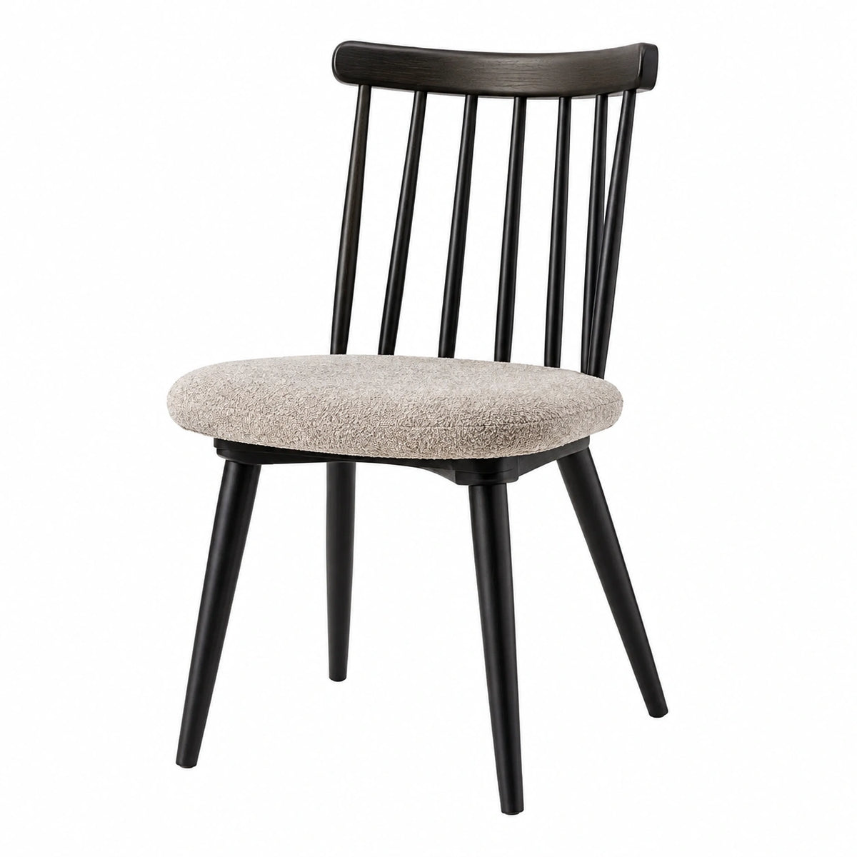 Chaise de salle à manger 50 x 54 x 82 cm en bois noir avec assise bouclette beige style scandinave