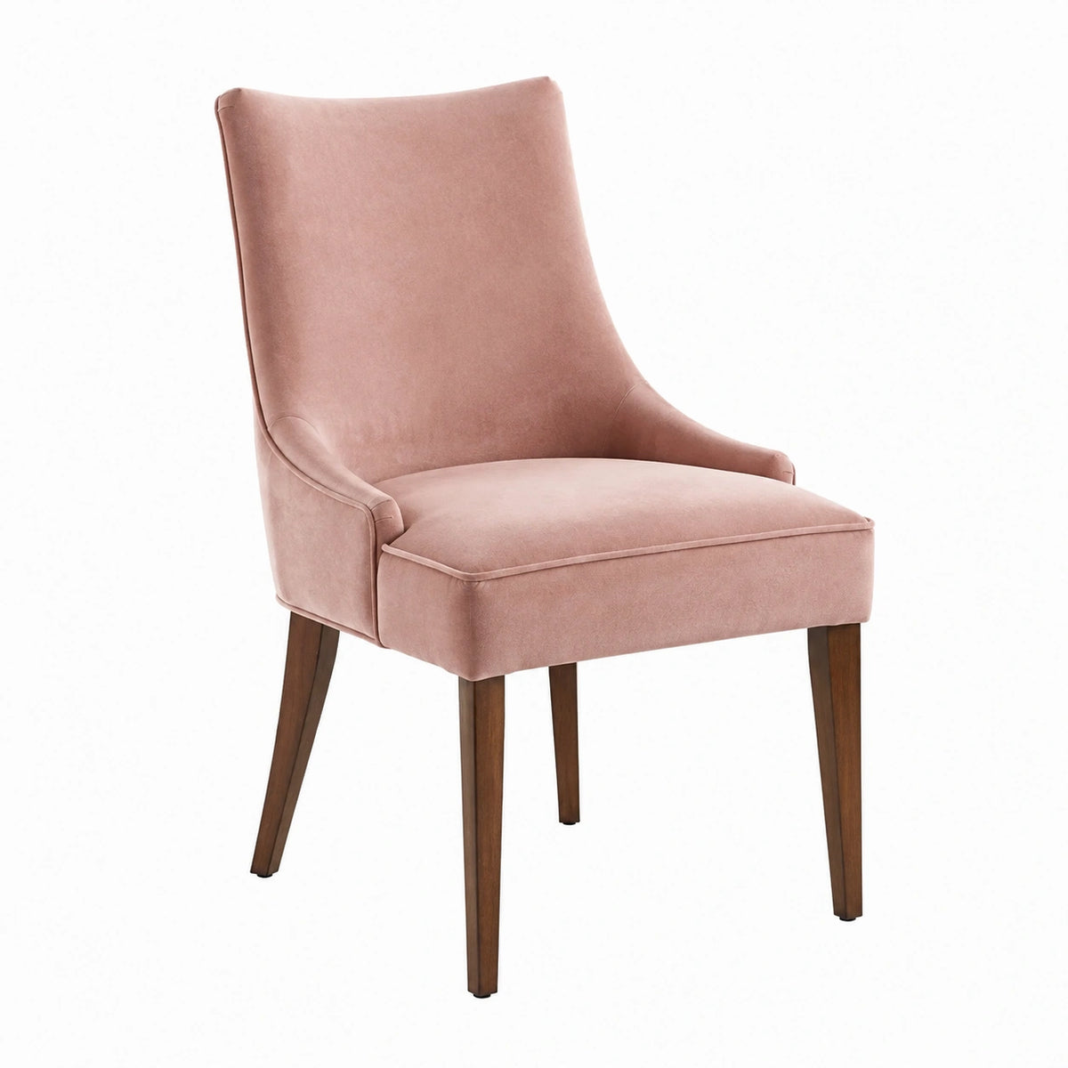 Fauteuil de salle à manger 58 x 65 x 92 cm en tissu rose avec pieds en bois style contemporain