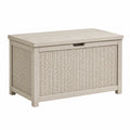 Coffre de rangement extérieur 120 x 60 x 65 cm en résine tressée beige avec couvercle