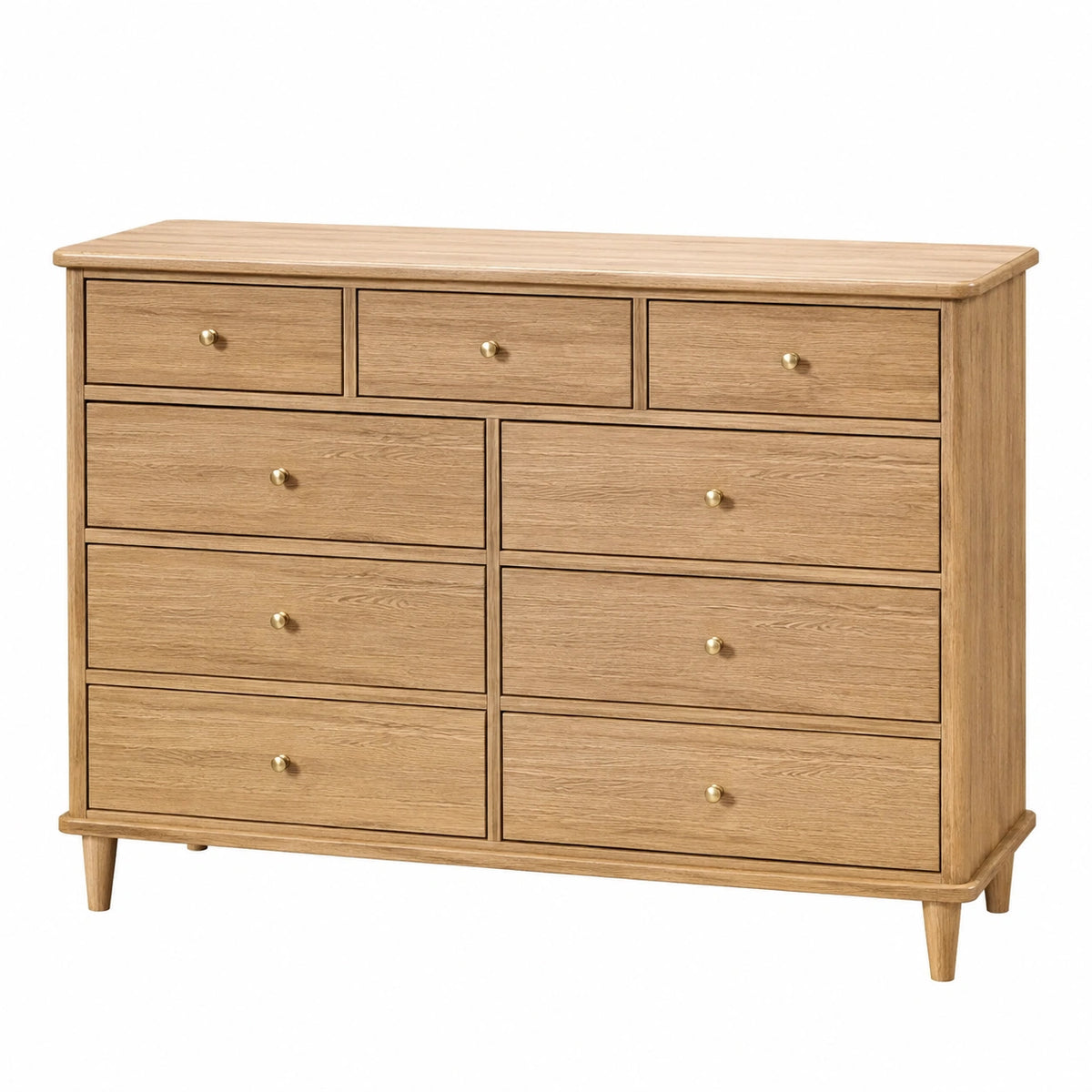 Commode 160 x 45 x 95 cm en bois chêne à 9 tiroirs style classique