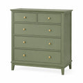Commode 100 x 45 x 120 cm en bois vert olive à 6 tiroirs style classique