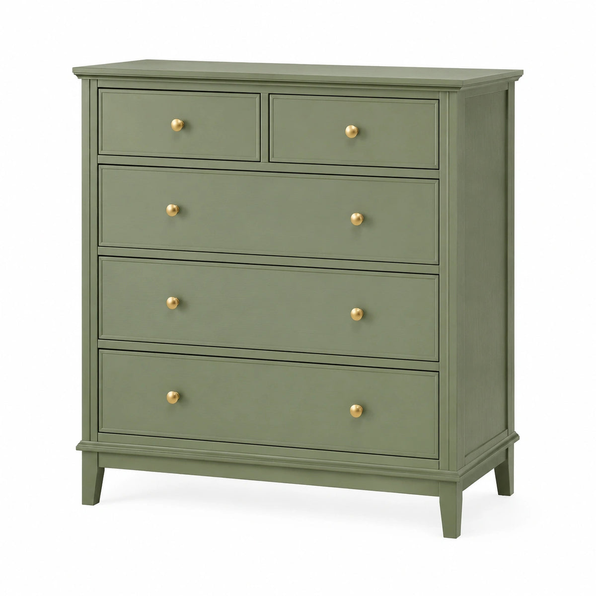 Commode 100 x 45 x 120 cm en bois vert olive à 6 tiroirs style classique
