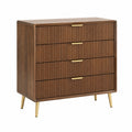 Commode 90 x 40 x 95 cm en panneaux aspect noyer à 4 tiroirs style moderne
