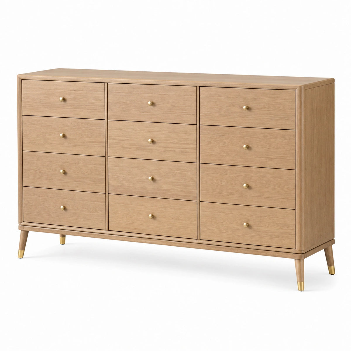 Commode 160 x 45 x 90 cm en bois beige à 12 tiroirs style contemporain