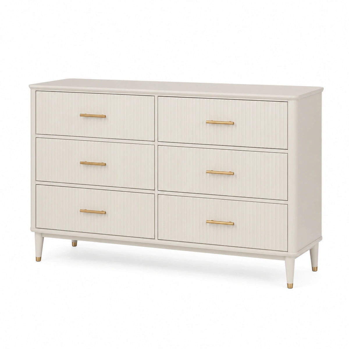 Commode 150 x 45 x 85 cm en bois blanc à 6 tiroirs style contemporain