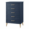 Commode 80 x 40 x 120 cm en bois bleu marine à 5 tiroirs style contemporain