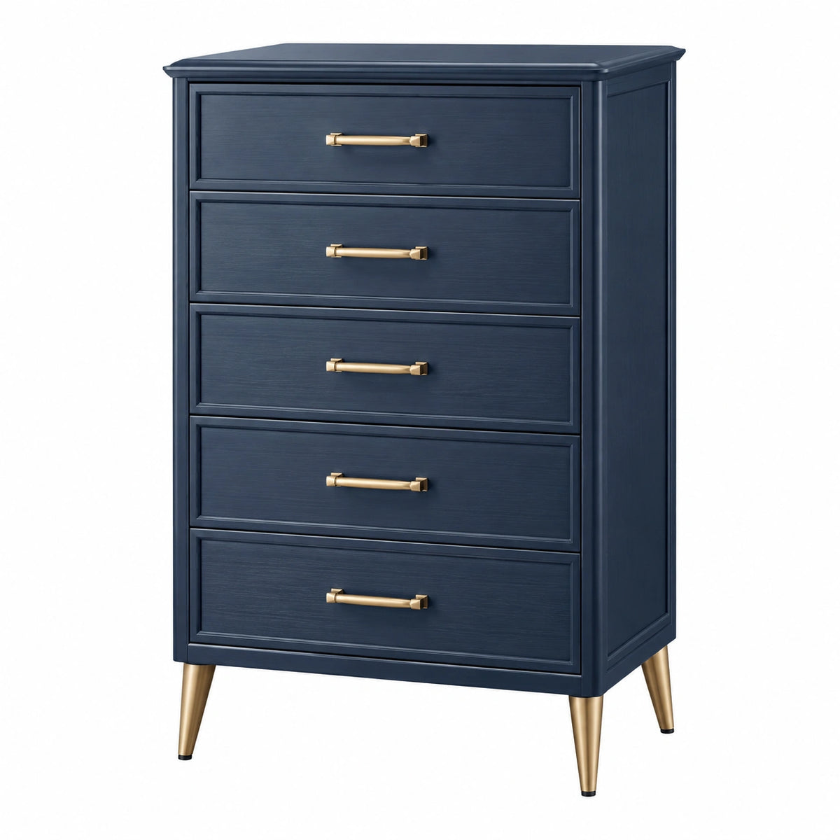 Commode 80 x 40 x 120 cm en bois bleu marine à 5 tiroirs style contemporain