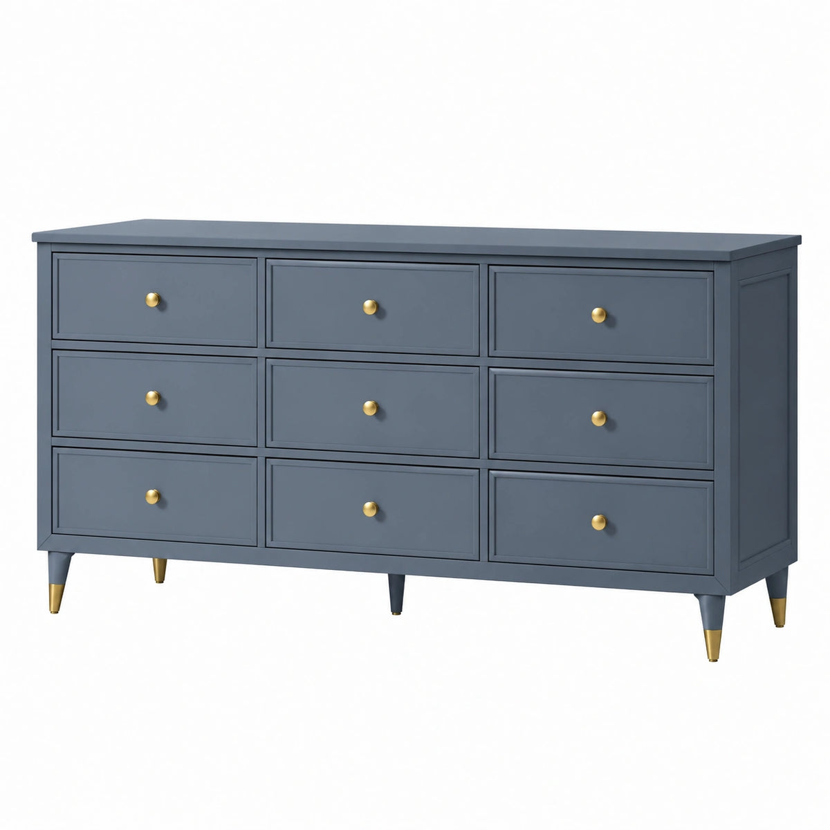 Commode 160 x 45 x 85 cm en bois gris ardoise à 9 tiroirs style moderne