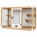 Enclos pour chat 120 x 60 x 120 cm en bois naturel et métal avec étagères et griffoir