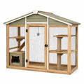 Enclos extérieur pour chat 120 x 60 x 120 cm en bois naturel vert avec plateformes et griffoirs