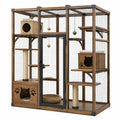 Enclos pour chat 180 x 90 x 200 cm en bois brun avec grillage et plateformes