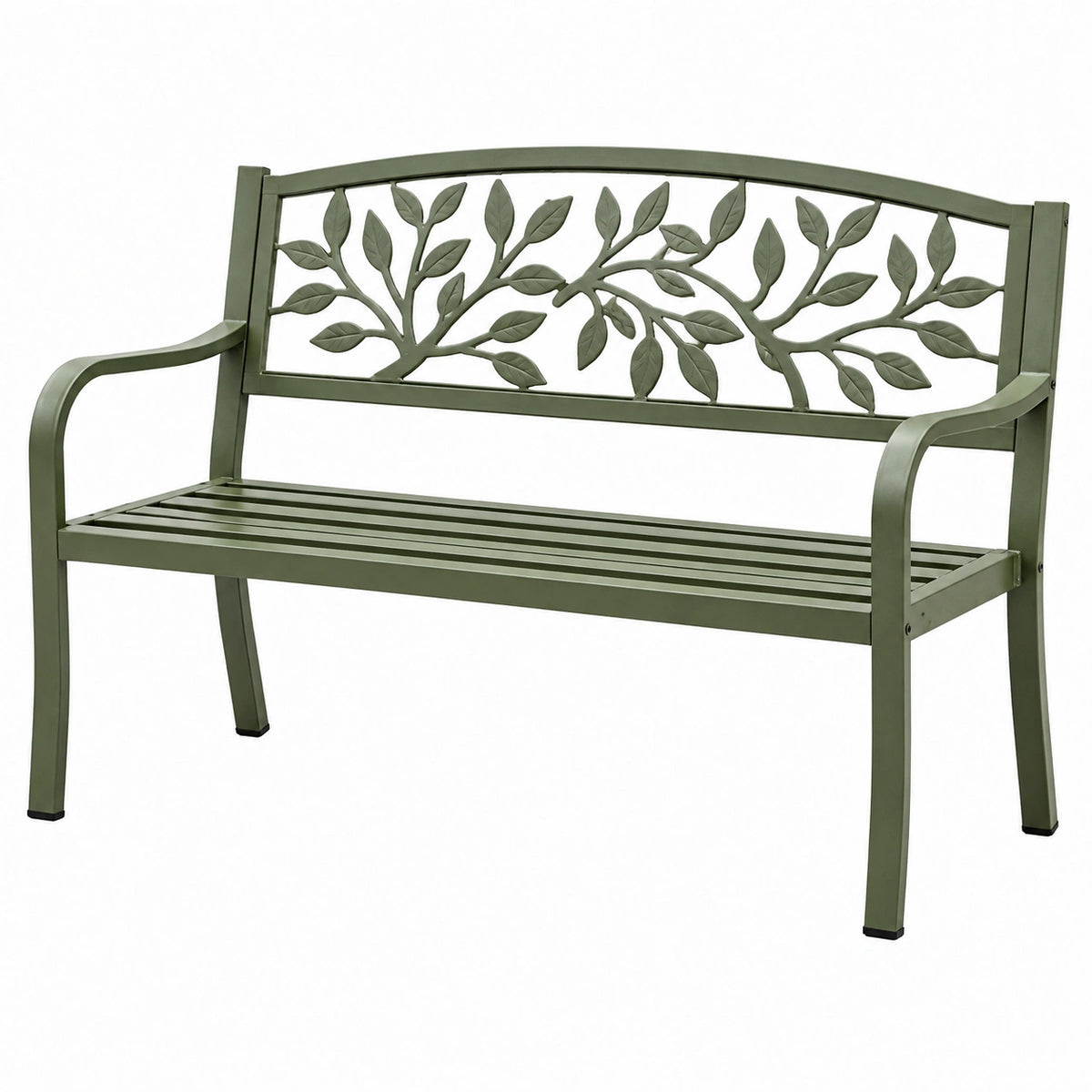Banc de jardin 122 x 61 x 90 cm en métal vert à motif feuilles