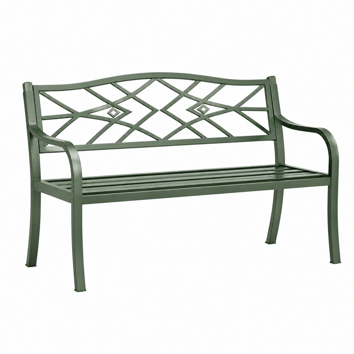 Banc de jardin 122 x 61 x 91 cm en métal vert style classique à dossier ajouré