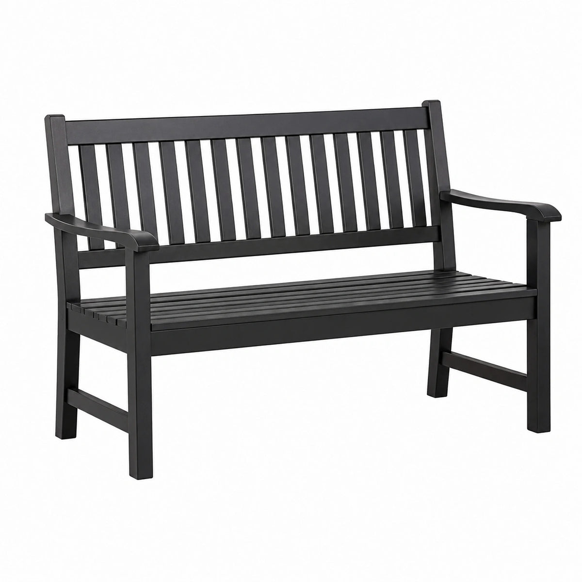 Banc de jardin 122 x 61 x 91 cm en bois noir à lattes style classique