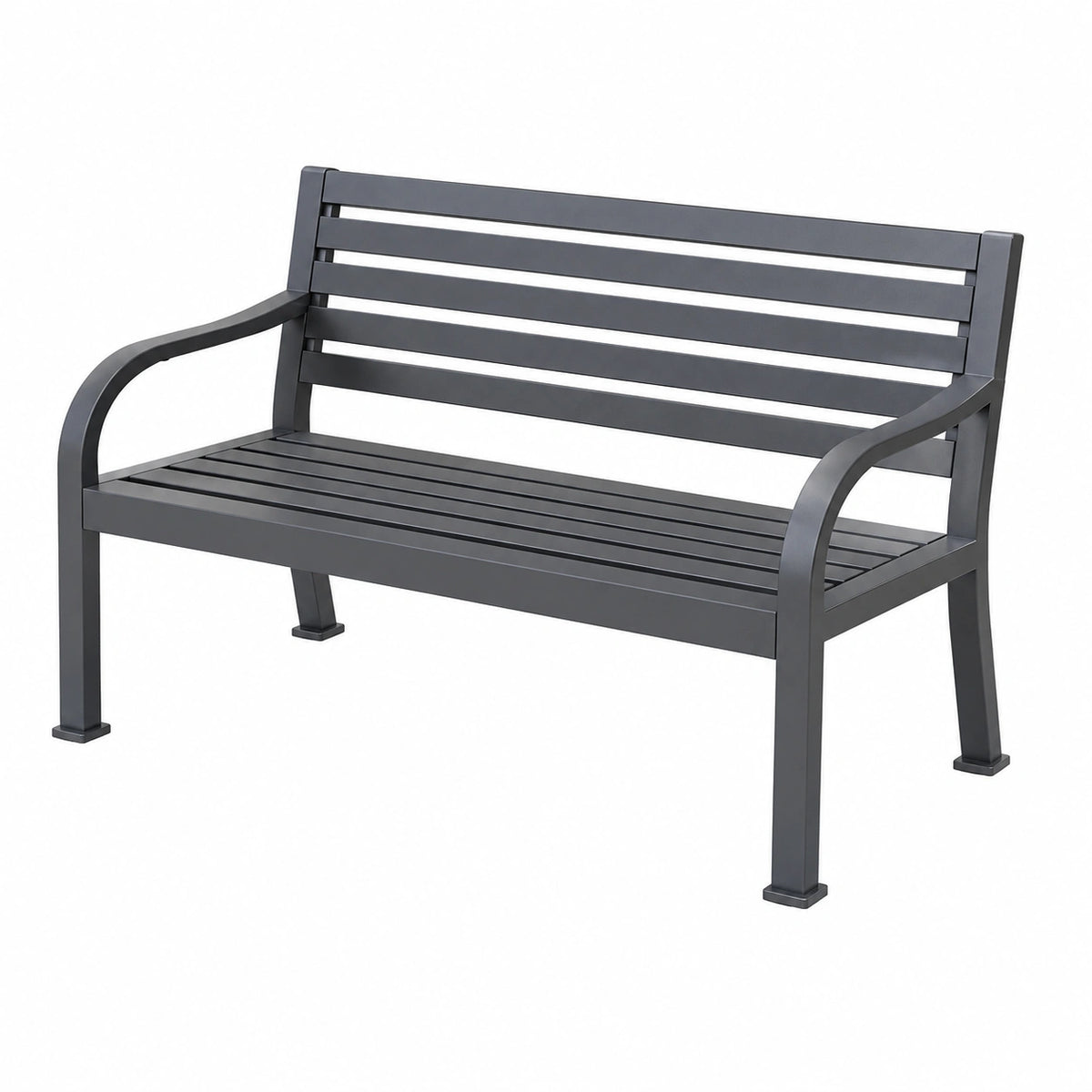 Banc de jardin 127 x 62 x 88 cm en métal gris anthracite à lattes avec accoudoirs